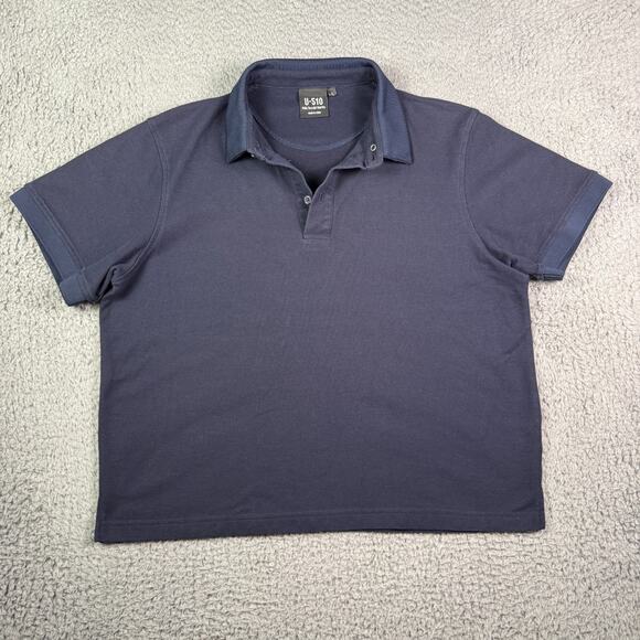 U-510 Polo Shirt Mens Large Navy Blue Pique Mesh Stretch Under 510 Button Down - Picture 2 of 8